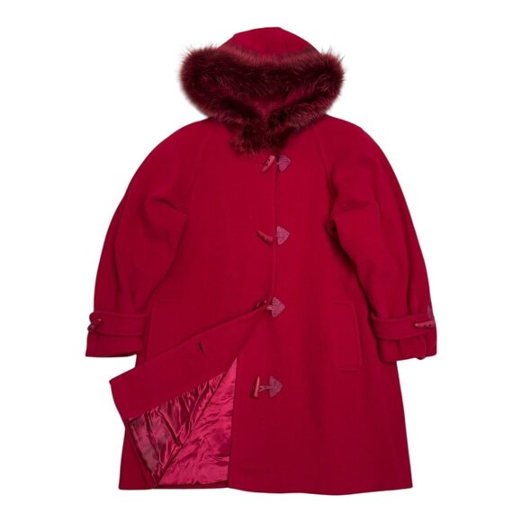 JEREMY SCOTT Braemar Wool & GENUINE FUR Red Winter Glam Parka Pea Coat Womens XL - Picture 9 of 9